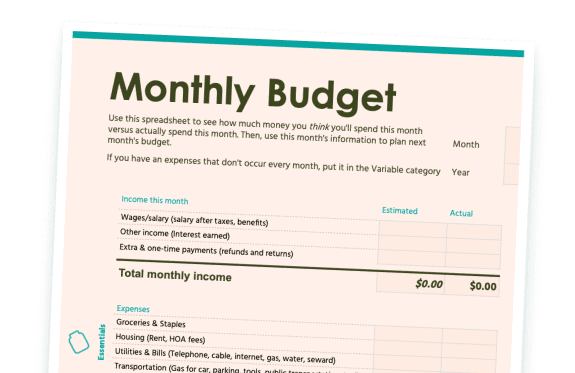 Monthly budget spreadsheet template