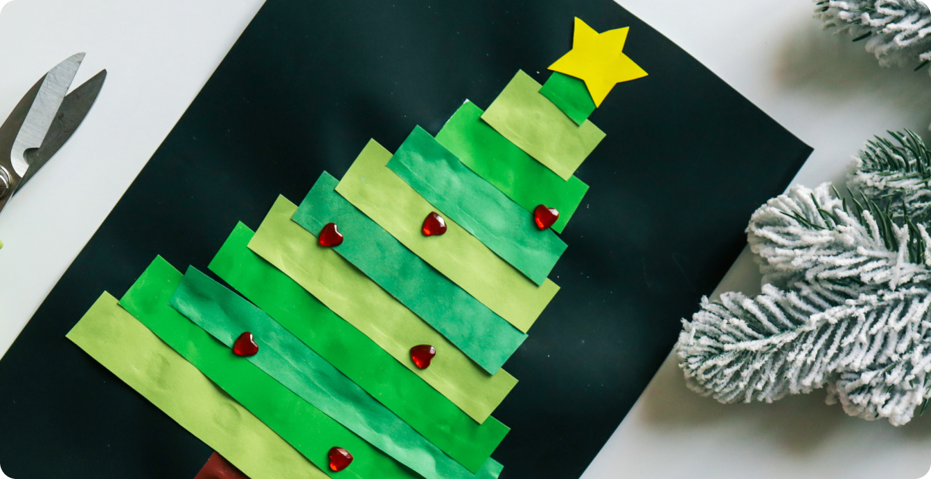 Handmade card with a Christmas tree