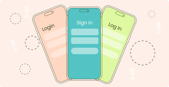 Illustration of three mobile phones showing login and sign in screens